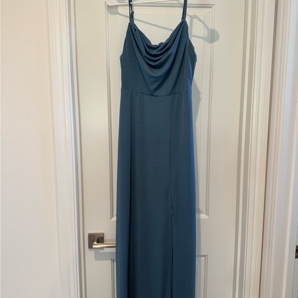 Birdy Grey Blue Cowl Neck Gown with Slit